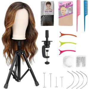 Wig Stand with Head, Adjustable Wig Head Stand, Canvas Wig Head Stand with Mannequin Head with Clamp Stand, Manikin Head Set for Wigs Cosmetology