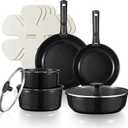 CAROTE Pots and Pans Set, Nonstick Cookware Set Detachable Handle, 15pcs Induction Kitchen Cookware Sets Non Stick with Removable Handle, RV Cookware Set, Oven Safe, Black