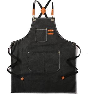 Tosewever Canvas Cross Back Chef Cotton Aprons for Men Women with Large Pockets