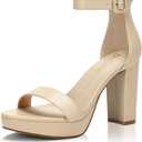 DOBOLIN Wide Width Heels for Women Platform High Heels 4-inch Sexy Dressy Dress Shoes Block Chunky Ankle Strap Open Toe Heeled Sandals Wedding Party Nude Size10