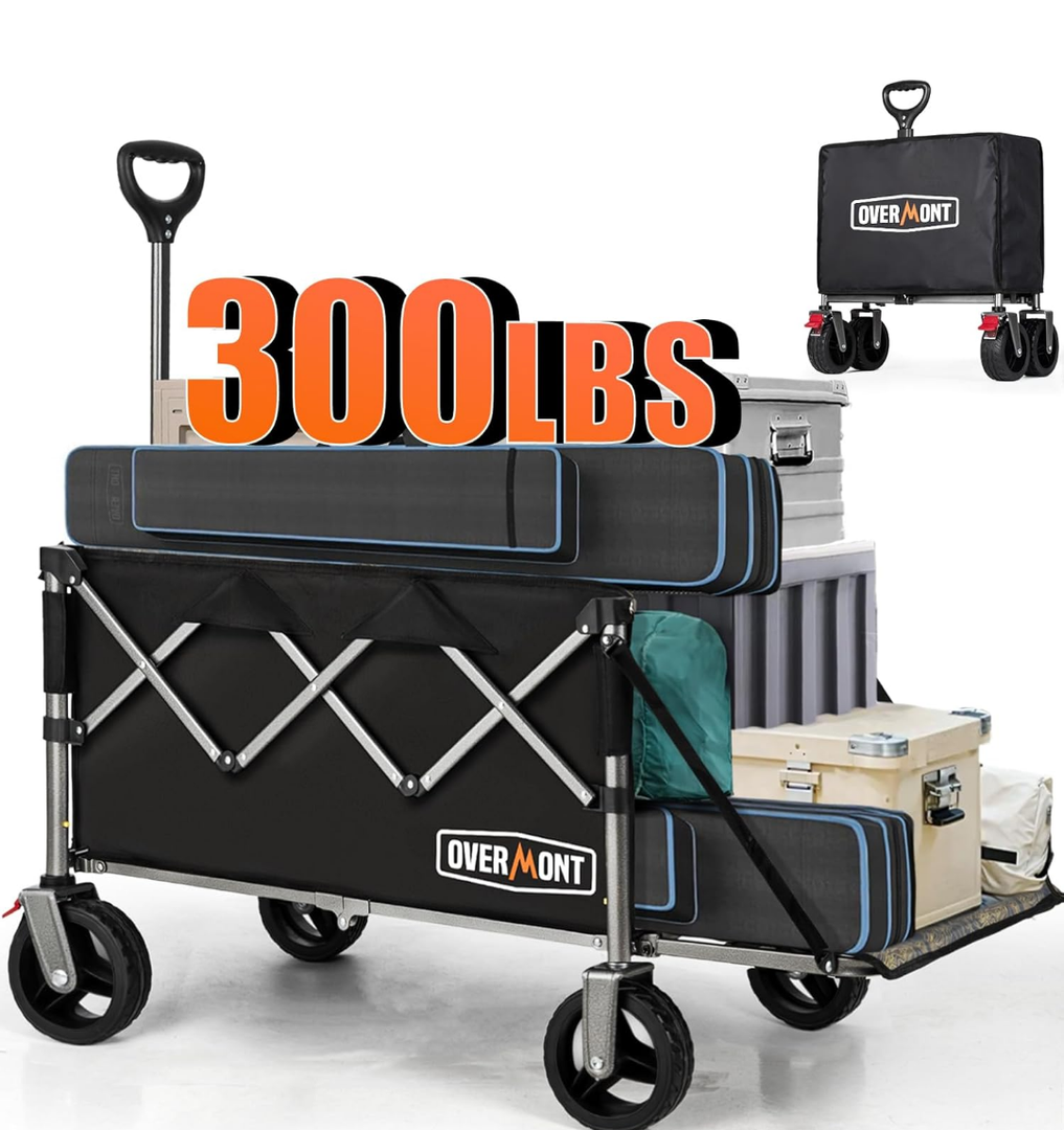 Overmont 200L Foldable Wagon Cart - 49.2" Extended Heavy Duty Collapsible Folding Utility Wagon with All-Terrain Big Wheels for Outdoor Camping Sports Garden Beach Grocery - 300lbs Support