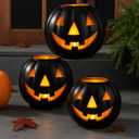 Tujoe 3 Sets Halloween Metal Jack O Lanterns Pumpkin with 3 LED Candles with Black Creepy Cloth Decoration Bundle Rustic Indoor and Outdoor Decor