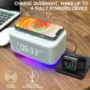 Alarm Clock Speaker Wireless Charger, Digital Alarm Clocks Bedrooms Bluetooth, Alarm Clock Dimmable Light Bedrooms Dual Alarm Snooze Dimmer 12 24H RGB Night Light Bluetooth USB AUX, Gray