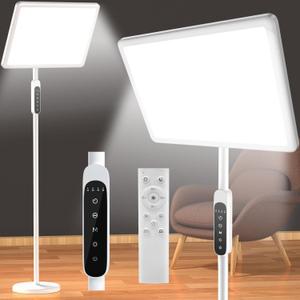 12,000 Lux Light Therapy Lamp, Full Spectrum Sunlight Lamp, UV-Free Sun Lamp with Remote Control/4 Color Temp/5 Brightness/4 Timer, 3 Height Adjustable Floor Lamp for Home Office, Living Room, Bedroom (White)