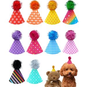 PET SHOW 10 Pack Mini Party Hats for Small Dog Birthday Stuffed Animals Dolls Puppy Cats Adjustable Headband Colorful Holiday Felt Hats Kitten Pet Grooming Costume Accessories
