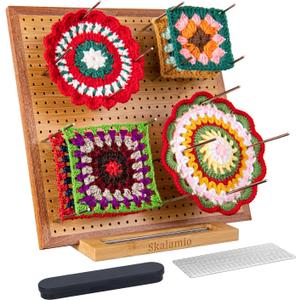 Skalamio 11.8" Blocking Boards for Crochet Projects with Storage, Blocking Board with 20 Pegs, Bamboo Granny Square Blocking Boards, Blocking Mats for Knitting, Crochet Blocking for Crocheters