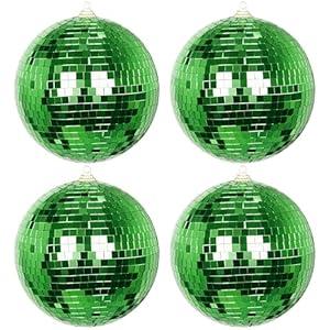 KI Store 4pcs Disco Christmas Balls 6-Inch Green Large Mirror Christmas Tree Ornaments for Xmas Decor