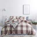 SUSYBAO Brown Plaid Duvet Cover Queen 100% Washed Cotton 3 Pcs Set 1 Farmhouse Khaki Checkered Duvet Cover with Zipper Ties 2 Pillowcases Buffalo Check Bedding Set Soft Comfortable