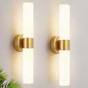 Wall Sconces Set of Two, Modern Bathroom Sconces Wall Lighting with Milky White Glass, Brushed Gold Sconces Wall Decor Set of 2 for Bathroom Mirror Bedroom Living Room Hallway (Hardwired)