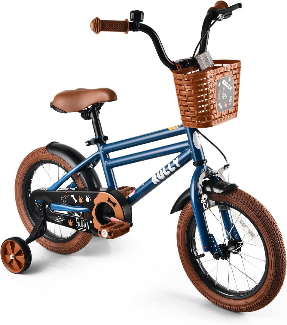 RULLY 16 Inch Boys' Bike for Kids Ages 2-6, Toddler Bicycle with Training Wheels, Coaster Brake & Handbrake, and Front Basket(Blue Black Green)
