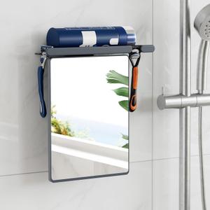 TAILI Shower Mirror Fogless for Shaving, Anti Fog Shaving Mirror with Razor Holder NO-Drilling,Removable,Shatterproof & Waterproof,Wall Mounted Bathroom Accessories with Powerful Suction(Grey) (10.1"L x 9.8"W)