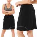 JACK SMITH Women's Stretchy Knee Length Skirts Athletic Skorts for Woman Drawstring Waist with Mesh Shorts Pockets (Black, M)