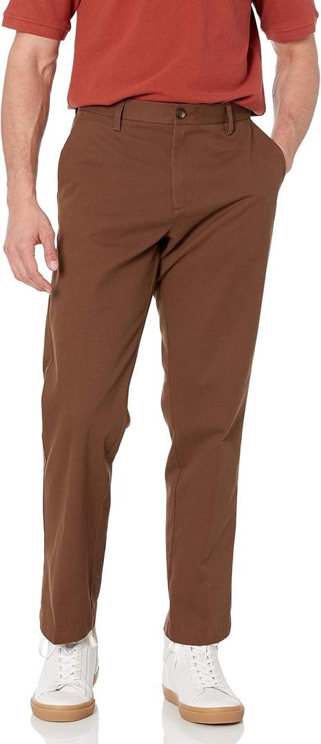 Amazon Essentials Men's Classic-Fit Wrinkle-Resistant Flat-Front Chino Pant (34W x 28L, Brown)
