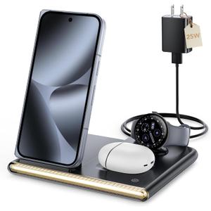 Wireless Charger for Google Pixel Watch 4 Only,4 in 1 Wireless Charging Station with Night Light for Google Pixel 10 Pro Fold/10 Pro XL/10 Pro/10/9/8/7,Pixel Buds Pro 2/Pro/2,Phone Charger Nightstand