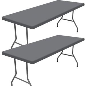 Moosfor Spandex 6 Foot Rectangle Table Cloth 2 Pack, Elastic Fitted Tablecloths for Picnic, Stretch Washable Patio Table Cover for Outdoor, Camping, Banquet and Parties (Grey, 36"x72")