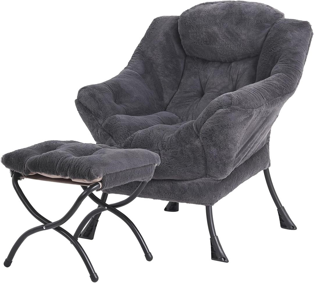 Tiita Lazy Chair with Ottoman, Modern Large Accent Lounge Chair, Leisure Sofa Armchair with Ottoman, Reading Chair with Footrest for Bedroom, Living Room, Dorm Rooms, Garden and Courtyard, 28.5"L x 25.5"W x 37.4"H