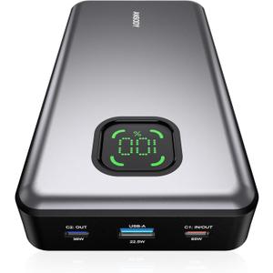 65W Power Bank, 25000mAh Laptop Portable Charger, 100W Total Fast Charging Battery Pack for MacBook Dell XPS iPad Tablet Steam Deck iPhone 17-12 Series Samsung Switch and More Silver