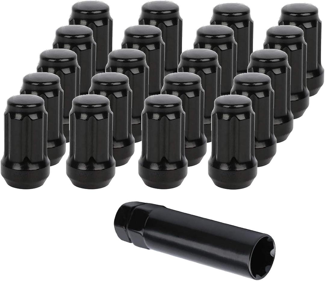 NPAUTO Black Lug Nut 12 x 1.25 Spline Tuner 19mm Hex 1.36" Replacement for Nissan Altima Maxima Armada Titan Xterra Frontier Pathfinder 350Z 370Z, Subaru Outback Legacy Forester Impreza, 20pcs + 1