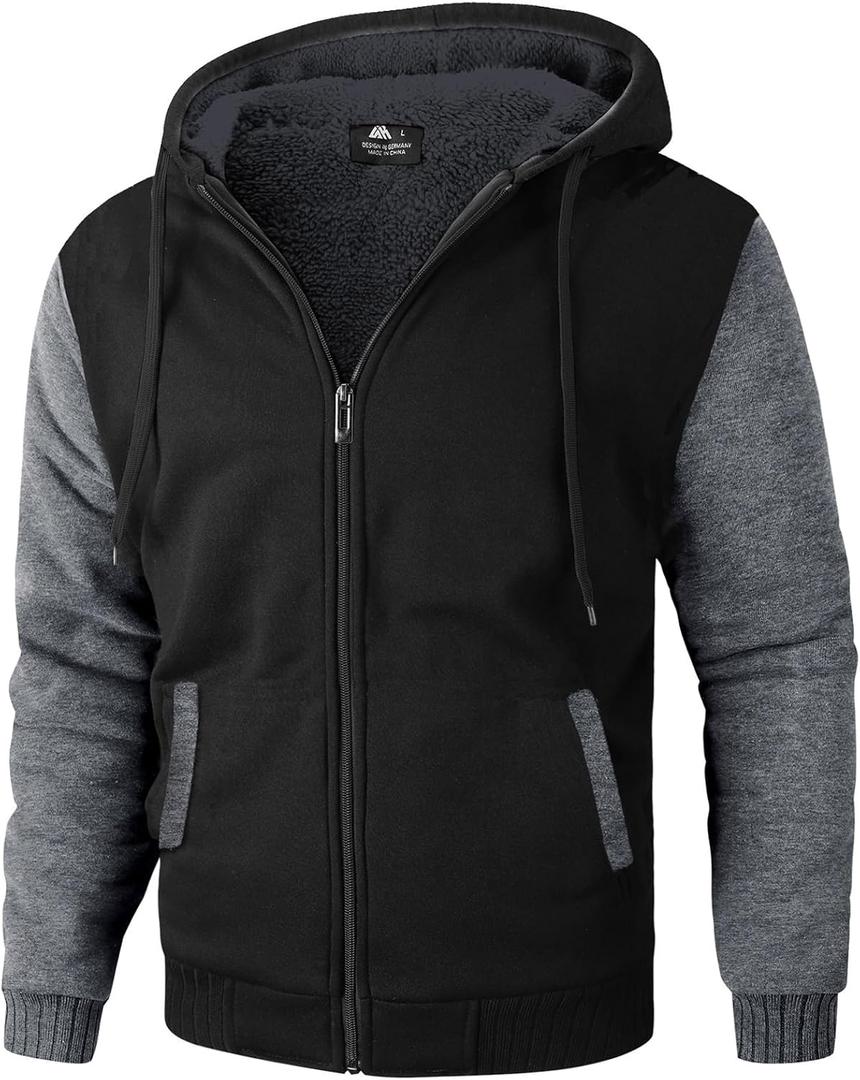SWISSWELL Men Zip Up Hoodies Sherpa Lined Jacket Heavyweight Fleece Sweatshirt Winter Warm Hooded Coat (3X-Large, Carbon Black Grey)
