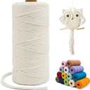 Single Strand Macrame Cord 3mm x 110yards, Natural 3mm Macrame Cord Natural Cotton Macrame Rope Yarn, Thick Cotton Cord for Wall Hangings, Plant Hangers, DIY Crafts, Home Decorations