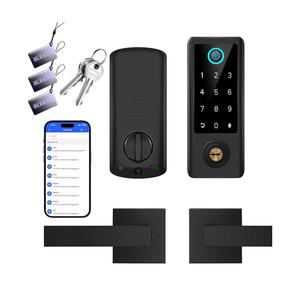 BEBASIA Smart Fingerprint Door Lock with Handle Set, Full App Control, Electronic Digital Touchscreen Keypad, Deadbolt Smart Locks for Front Door, Auto Lock, Black