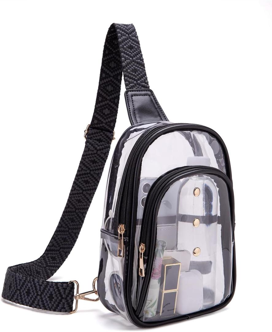Clear Sling Bag for Stadium Events, Crossbody Bag for Women - Stadium Approved (Black)