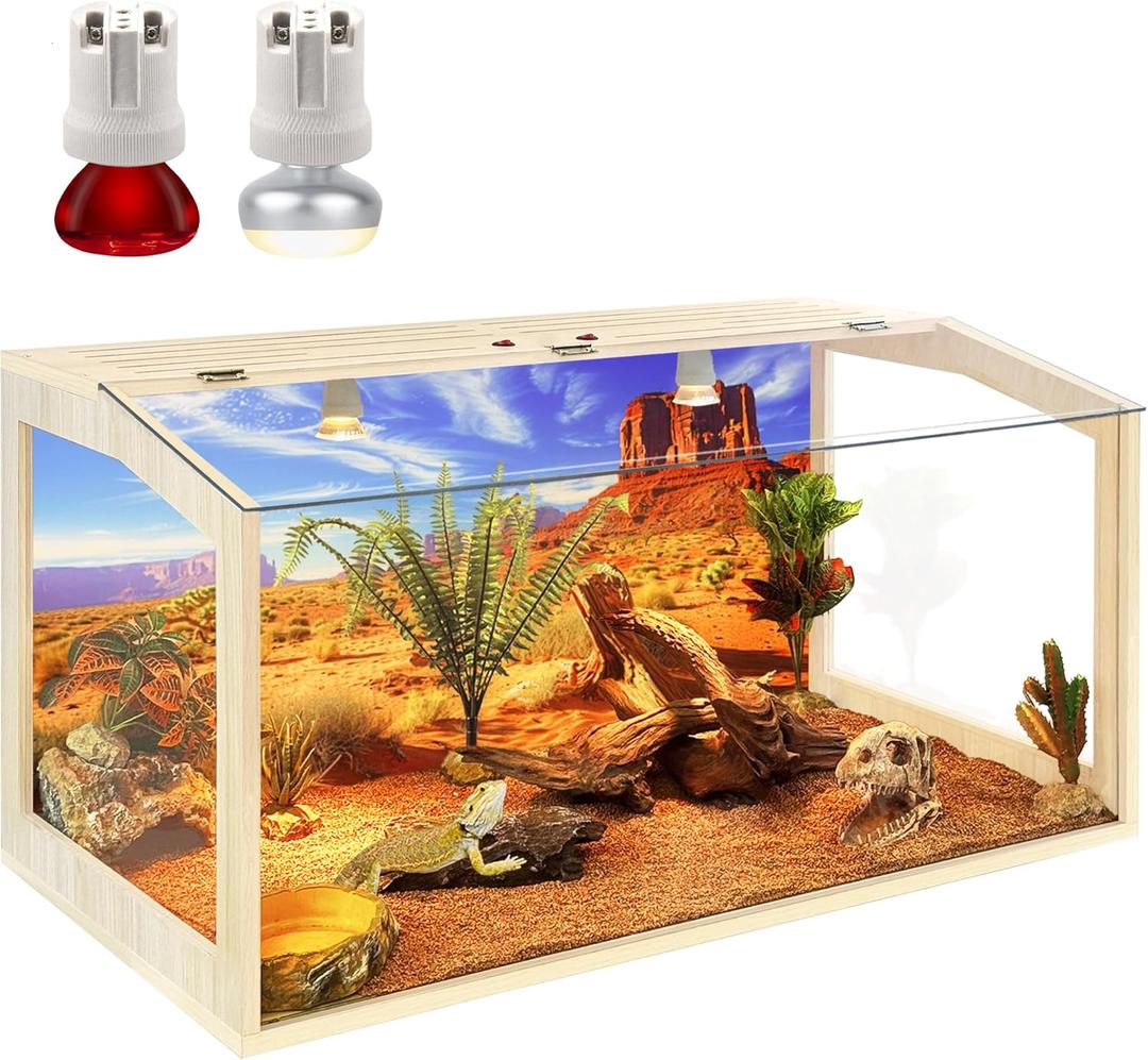 PROLEE Tempered Glass Bearded Dragon Tank,Reptile Tank with Clear Window View, Anti-Scratch Lizard Tank,Spacious Reptile Enclosure for Snakes, Lguanas, Chameleons (32Gallons,32"L x 16"W x 16"H, Oak)