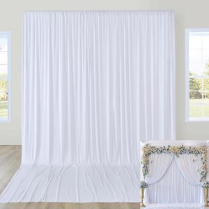 10ftx12ft Wrinkle Free White Backdrop Curtain for Wedding Parties, Silky Polyester 12 ft Long Photo Backdrop Drapes Back Drop Cloth for Birthday Baby Shower Photography Background