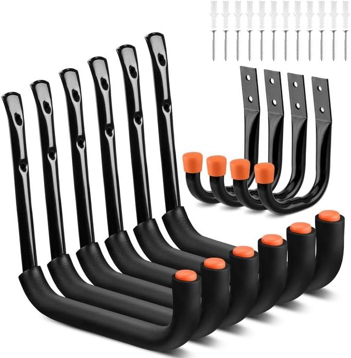 HORUSDY 10-Pack Garage Hooks, Utility Hook, 9" & 6 Garage Heavy Duty Wall Hook for Bikes, Kayak and Hanging Ladders (Black)