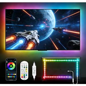 Daymeet TV Led Backlight,13.1ft ICRGB LED Lights for TV USB Light Strip for 40-65 inch Monitor Behind Lighting, Rainbow Color TV Lights Music Sync Bluetooth APP Control with Remote