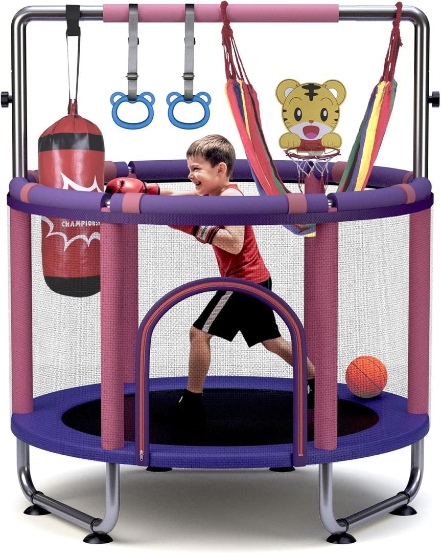 Trampoline for Kids 55inch Toddler Mini Small Trampoline Outdoor Indoor Basketball Hoop, Swing, Gift for Baby, Toddlers & Kids Ages 3-6