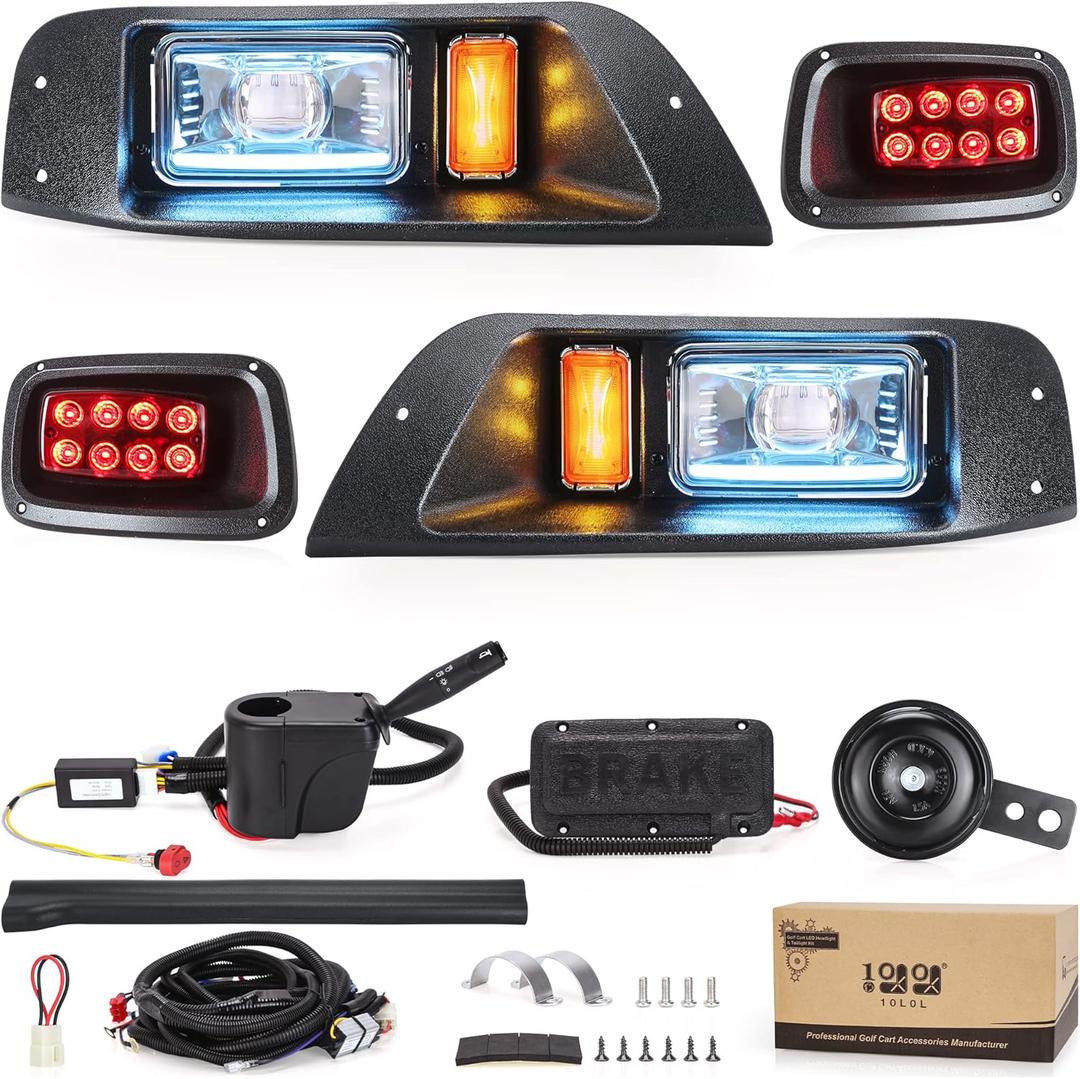 10L0L Golf Cart Headlight Kit for EZGO TXT (1995-2013) - 12V/36V/48V Street Legal Light Kit with Built-In DC Converter, DRL, Turn Signals & Brake Lights