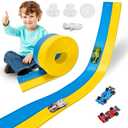 Flexible Race Track Toys for Kids 15 Ft with 4 Cars & Suction Cups, Portable Double Lane Racetrack Compatible with Hot Wheels & 1/64 Diecast Cars, Fun Car Ramp Track Set for Ages 3+(Blue & Yellow)