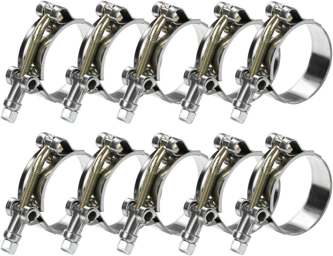 10Pack T Bolt Hose Clamp 40-46mm for 1.25" Hose ID, Stainless Steel Radiator Heavy Duty Hose Clamp Intake Clamp
