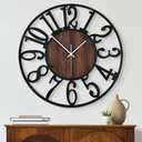 Maxstar Large Round Wall Clock for Living Room Decor Battery Operated Non Ticking Black Metal Wood Clocks for Home Living Room Garden Farmhouse Office Kitchen Decoration -32 inch