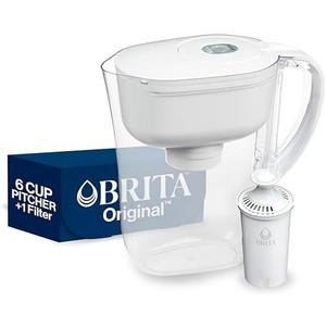 Brita Water Filter Pitcher for Tap and Drinking Water with 1 Standard Filter, Lasts 2 Months, 6-Cup Capacity, BPA Free, White