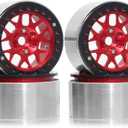2.2 RC Beadlock Wheels Rims 12mm Hex 1/10 Aluminum Alloy Mud Slingers Hubs for 1:10 Rock Crawler Car Axial SCX10 Tamiya CC01 D90 RR10 RC4WD Gen8 Traxxas TRX4 2.2" Tires 4PCS (Red)