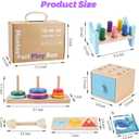 Wooden Montessori Toys for 1+ Year Old, 9-in-1 Learning Educational Set with 3-in-1 Activity Box, Pound Bench, Shape Puzzle, Cloth Books, Fishbone Matching & Ring Stacker