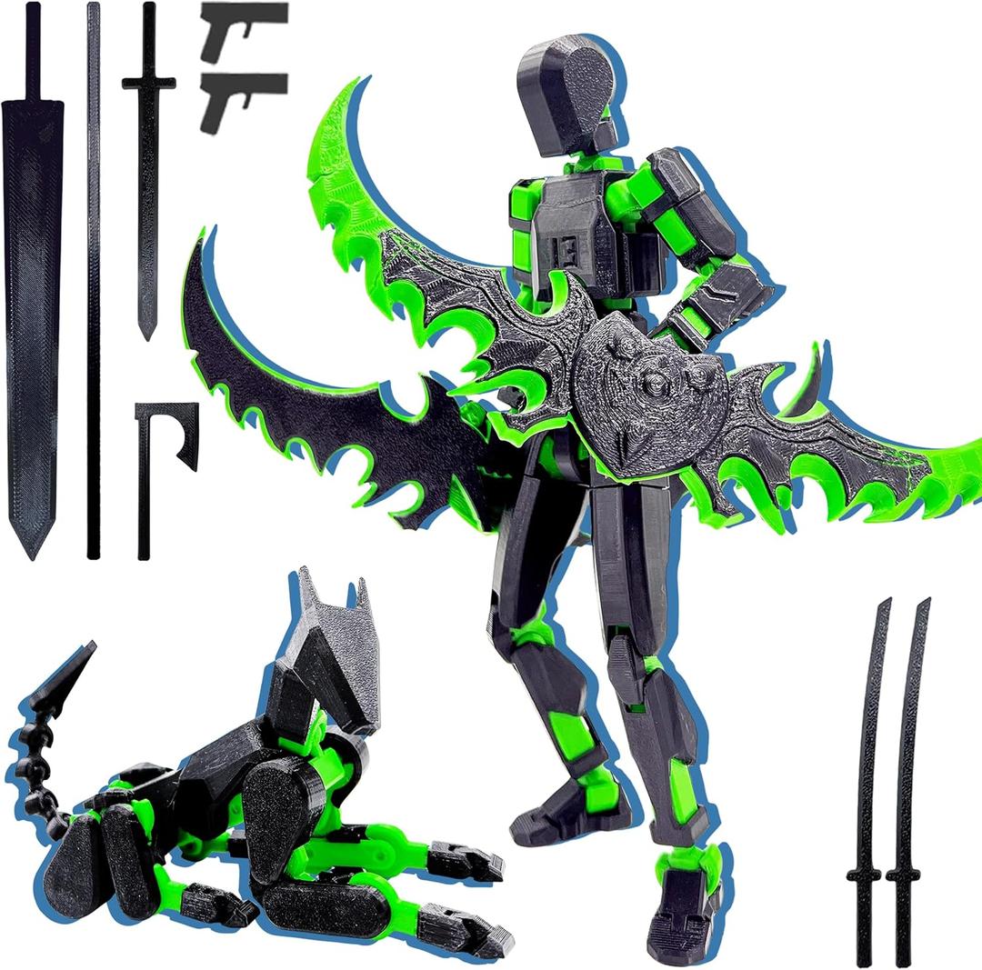 ROBTDUUMY T13 3D Action Figure Set (Assembly Completed),Dummy Robot Titan 13 Action Figures,3D Printed Toys MultiJointed Movable (Black/Green)