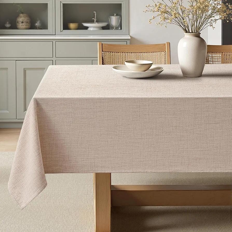 MIULEE Natural Beige Rectangle Linen Polyester Tablecloth 60x84 Inch Spring Table Cloth Waterproof,Stain Resistant for Dining Party Wedding