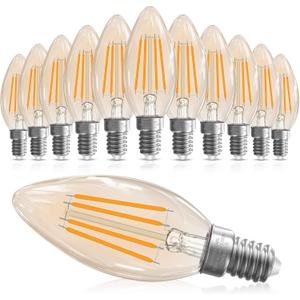 E12 Candelabra Bulb 40 watt Equivalent, E12 LED Bulb Dimmable Chandelier Light Bulbs, 2200K Amber Warm, B10 Candle Light Bulb, 90+CRI, 400LM, Amber Glass Finish, 12 Pack