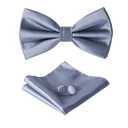 HOULIFE Men's Bow Ties Pretied Solid Color Satin Formal Tuxedo Bowties and Pocket Square Cufflinks Sets for Wedding Party (Dark grey)