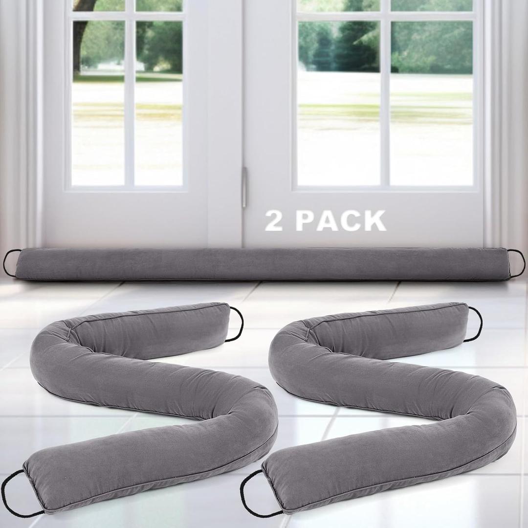Gisafai 2 Pcs 60 Inch Long Door Draft Stopper Under Door Draft Blocker Noise Wind Stopper for Home Balcony Office(Grey, Regular Styles) (Gray)