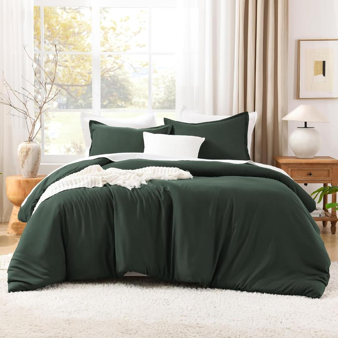 Litanika California King Comforter Set Forest Green - 3 Pieces Cal King Lightweight Soft Plain Bed Comforter, Oversized Down Alternative Bedding Set - Machine Washable (104x96In, 2 Pillowcases)
