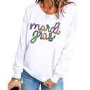 SELINK Womens Mardi Gras Sweatshirt Oversized Crewneck Sequin Long Sleeve Casual Pullover Tops White Sequined-XL
