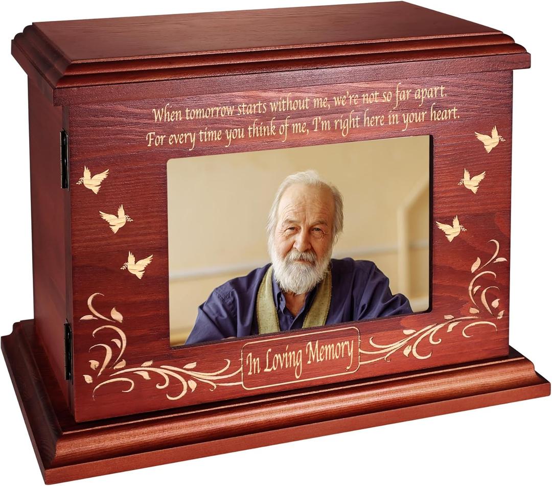 Cremation Memorial Urns for Human Ashes Adult Male Female, Wooden Picture Frame Urns Box and Casket for Men Women Child, Burial Funeral for Ashes, Holds Up to 250 LBS