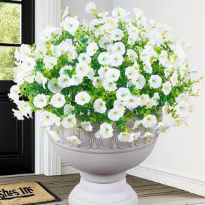 MARTINE MALL 12 Bundles Look Real Artificial Flowers for Outdoors, Realistic Fake Outdoor Flowers, UV Resistant Silk Petunia Flowers for Outside Faux Flowers Plants for Outdoor Porch, White