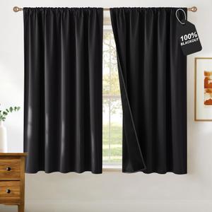 NICETOWN Black Out Curtains 54 inch Long, Rod Pocket 100% Blackout Curtains Thermal Drapes Solid Window Treatments for Bedroom, W52 x L54, 2 Panels