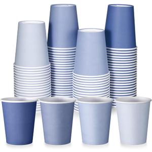 100 Pack Disposable Paper Cups 9 oz Gradient Color Party Beverage Paper Cups for Cold Drinks Wedding Baby Shower Birthday Party Supplies(Blue Series)