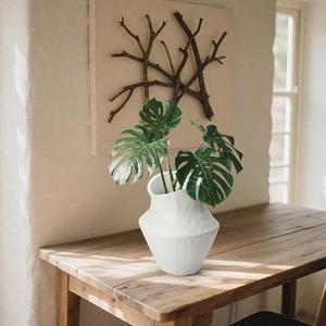 Modern Geometric White Ceramic Flower Vase, Contemporary Minimalist Design for Home Decor, Fresh Cut Wildflower Display (Large)